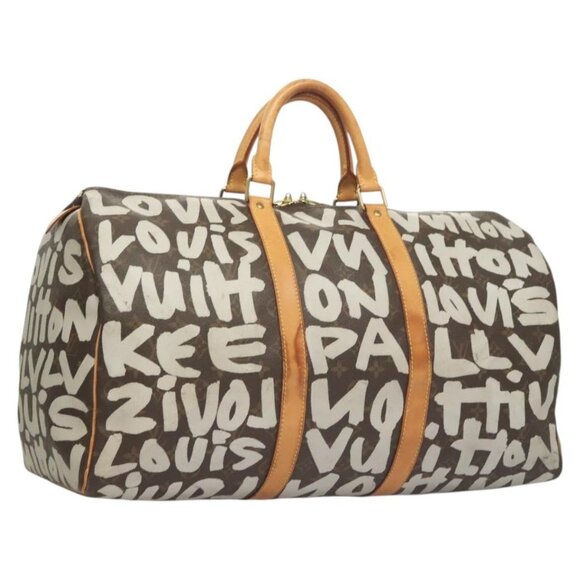 LOUIS VUITTON Monogram Graffiti Keepall 50 Boston Bag White M92197 Auth 124886V - Picture 1 of 16